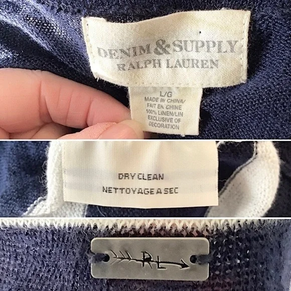 DENIM & SUPPLY Ralph Lauren Linen Tunic Sweater L Breton Stripe Navy Lightweight - Picture 8 of 11